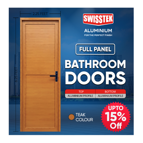 SWISSTEK 27 x 75 inch Bathroom Door Teak Finish (Left Side-W/O Glass)