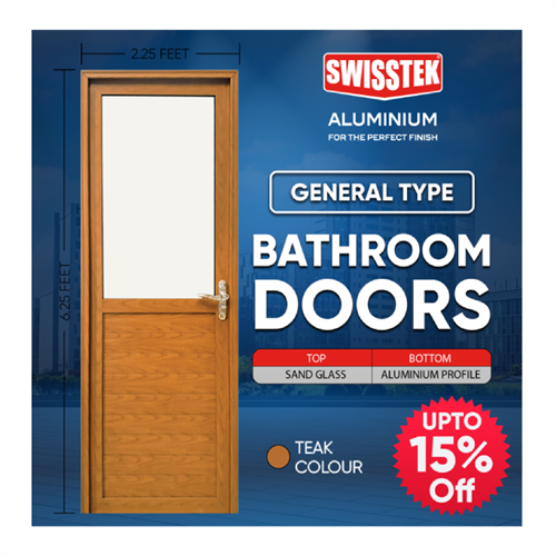 SWISSTEK 27 x 75 inch Bathroom Door Teak Finish with Frame (General Type - Left Side Open)