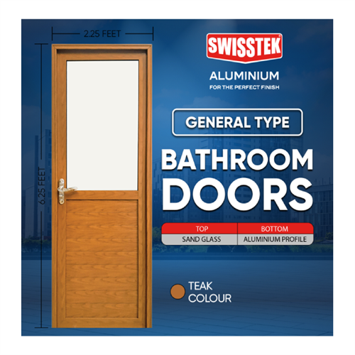 SWISSTEK 27 x 75 inch Bathroom Door Teak Finish with Frame (General Type - Right Side Open)