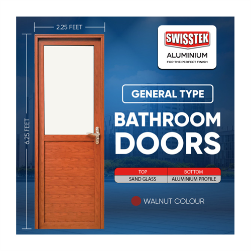 SWISSTEK 27 x 75 inch Bathroom Door Walnut Finish (General Type - Left Side)