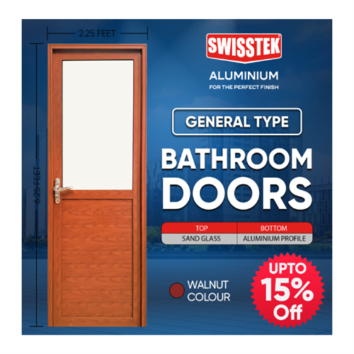 SWISSTEK 27 x 75 inch Bathroom Door Walnut Finish with Frame (General Type - Right Side Open)