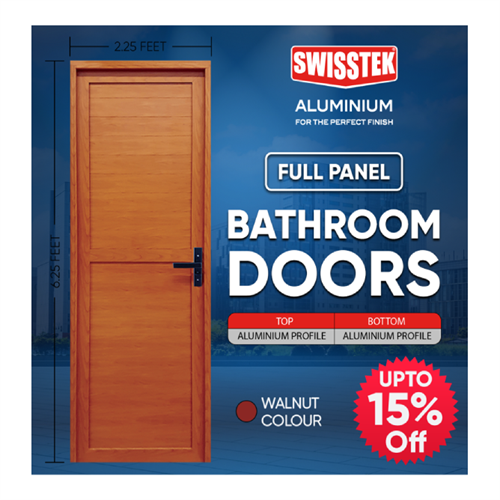 SWISSTEK 27 x 75 inch Bathroom Door Walnut (Left Side-W/O Glass)