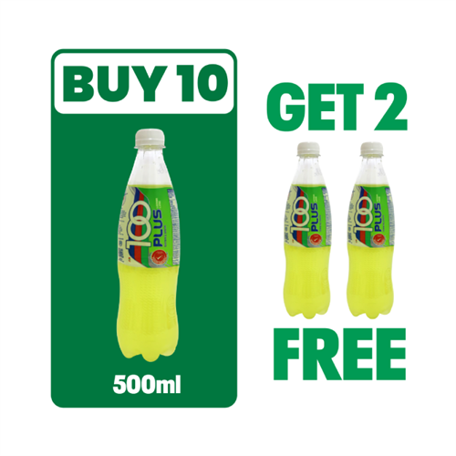 100 Plus Lemon Lime Flavor Pet 500ml (Buy 10 + Get 2Free)