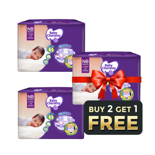 Buy 02 Get 01 Free Offer - Baby Cheramy Baby Diapers - Newborn 24-S