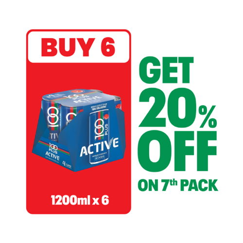 100 Plus Active Can 300ml x 4 Pack (Buy 6 + Get 1 with 20%Off)