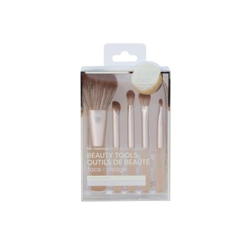 MINISO Makeup Brushes Set 5 Pcs with Storage Bag - Gold