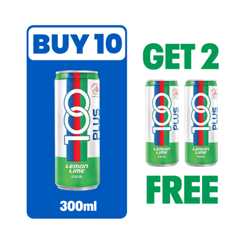 100 Plus Lemon Lime Can 300ml (Buy 10 + Get 2 Free)