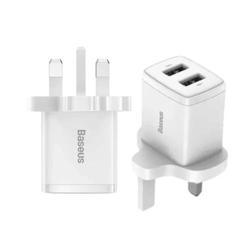 Baseus 10.5W Dual USB Compact Charger UK 3 Pin - White