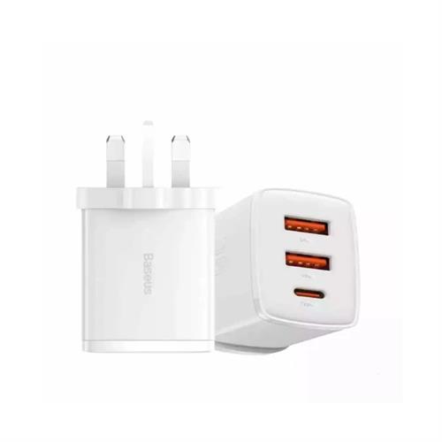Baseus Compact Fast Charger 2U-C 30W UK 3 - Pin White