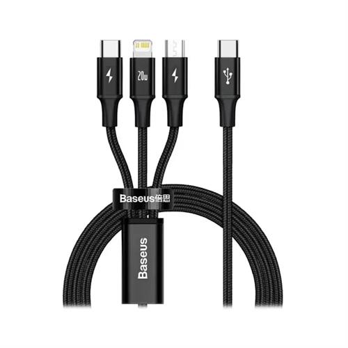 Baseus Rapid Series 3-in-1 Fast Charging Data Cable Type-C to C+L+C PD 20W 1.5M - Black