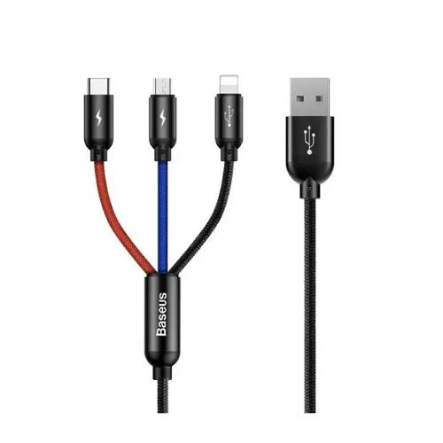 Baseus Three Primary Colors 3-in-1 Cable USB For M+L+T 3.5A 30CM - Black