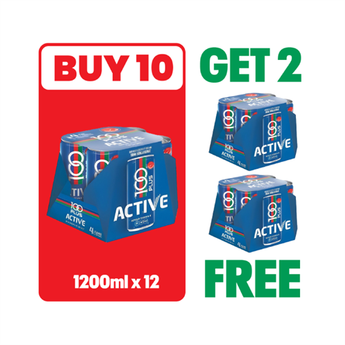 100 Plus Active Can 300ml x 4 Pack (Buy 10 + Get 2 Free)