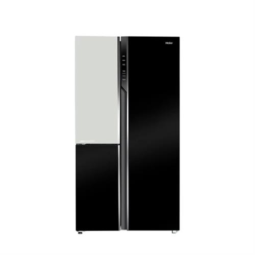 Haier Vouge Series 598L Side by Side Triple Door Inverter Refrigerator - Black White Glass