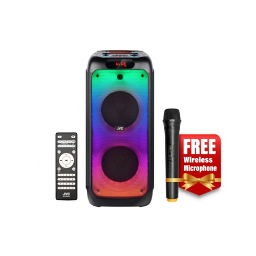 JVC Portable Party Speaker - 1600W PMPO with LED Flame Lights, Wireless Mic & Bluetooth - Black
