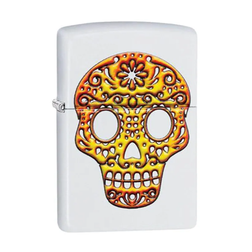 Zippo Lighter 49003 Sugar Skull White Matte - Texture Print