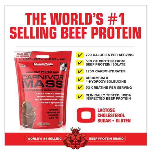 Musclemeds Carnivor Mass - 10lbs - Chocolate Fudge (BR 25 Servings) with Free Supplement Shaker