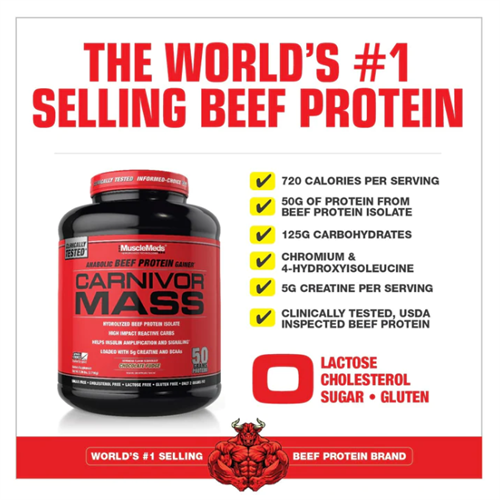 Musclemeds Carnivor Mass - 6lbs - Chocolate Fudge (BR 14 Servings) with Free Supplement Shaker