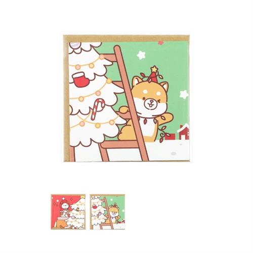 MINISO Mini Family Series Small Greeting Cards 2 Pcs - Shiba Inu & Kitten