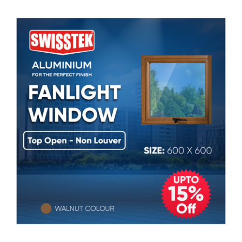 SWISSTEK Pre-Fabricated Fanlight Window 600x600mm Walnut - Top Open (Non Louver)
