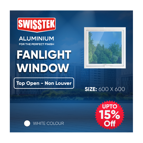 SWISSTEK Pre-Fabricated Fanlight Window 600x600mm White - Top Open - Non Louver