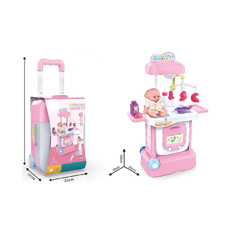 Wanderfong 2 In 1 Doll Nursery Feeding Table and Suitcase On Wheels - Pink