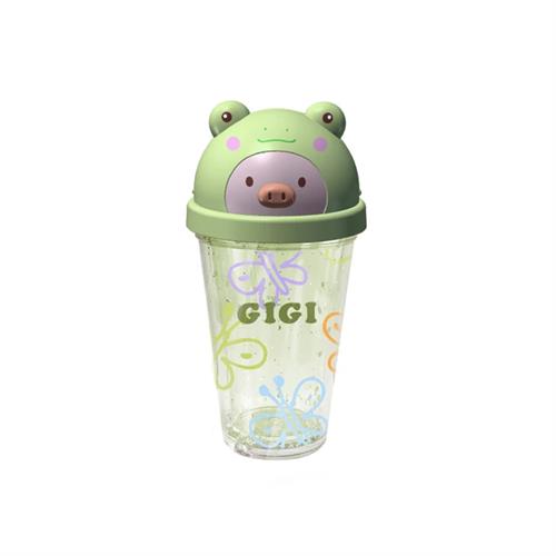 MINISO Gigi Jungle Adventure Series Plastic Straw Water Bottle 320ml- Frog