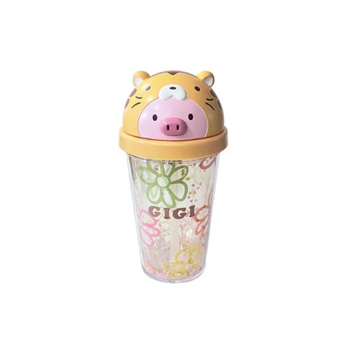 MINISO Plastic Straw Water Bottle 320ml - Tiger