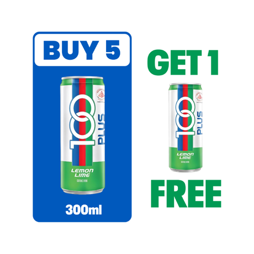 100 Plus Lemon Lime Can 300ml (Buy 5 + Get 1 Free)