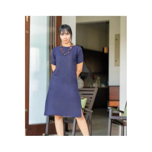 Navy Blue Solid Pocket Dress