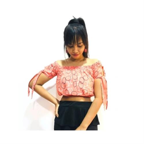 Off Shoulder Crop Top - Pink