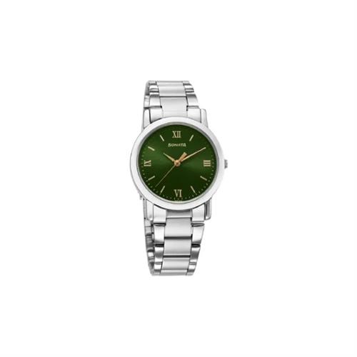 Sonata Classic Quartz Analog Green Dial Silver Stainless Steel Strap Men's Watch