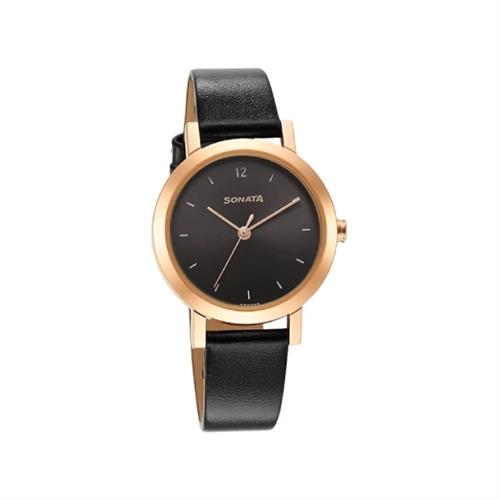 Sonata Ladies Essentials Black Dial Leather Strap Women's Watch