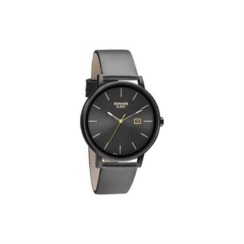 Sonata Quartz Analog with Date Leather Strap Men's Watch