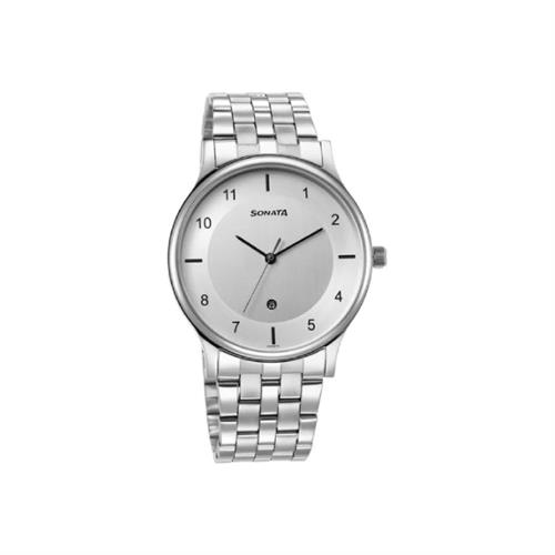 Sonata Quartz Date Silver Dial Men's Watch