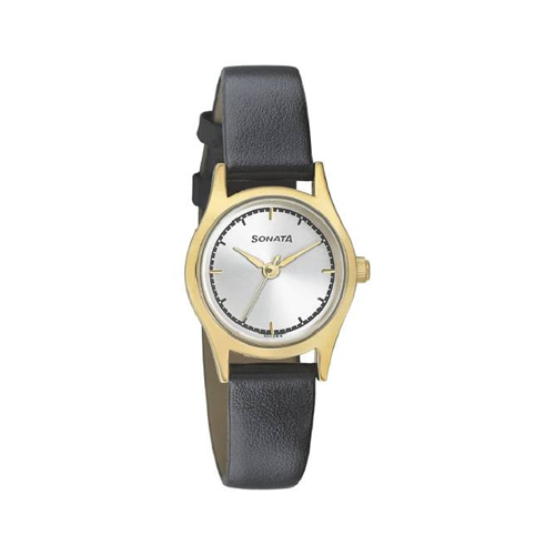 Sonata Quartz Essentials Silver Dial Leather Strap Women's Watch W/Box