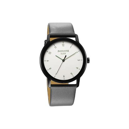 Sonata Sleek Grey Dial Leather Strap Men's Watch