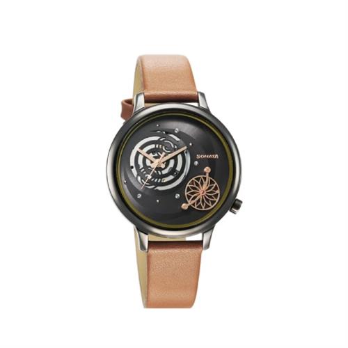 Sonata Unveil Quartz Analog Grey Dial Leather Strap Women's Watch