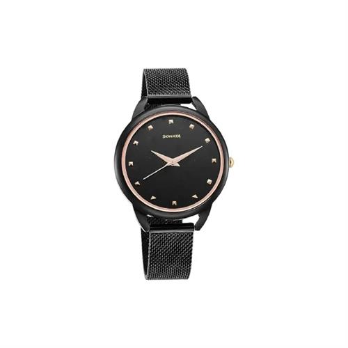 Sonata Wedding Quartz Analog Black Dial Stainless Steel Strap Women's Watch
