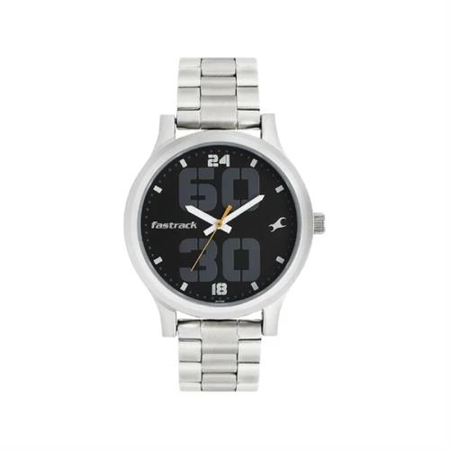 Fastrack Bold Quartz Black Dial Stainless Steel Strap Men's Watch W/Box