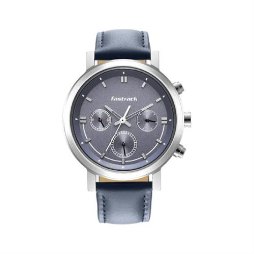 Fastrack Tick Tock Quartz Multifunction Blue Dial Leather Strap Men's Watch