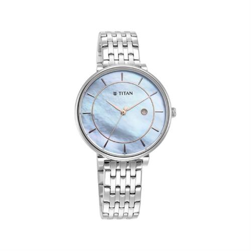 Titan Workwear Blue Dial Analog with Date Stainless Steel Strap Women's Watch