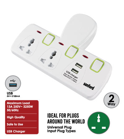 Sanford 13A 3250 Watts Multi Plug Adapter -SF 286ADP