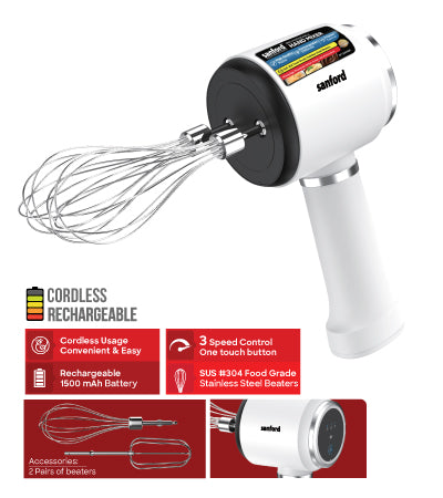 Sanford Cordless Multifunctional Rechargeable Hand Mixer - SF-1333HM