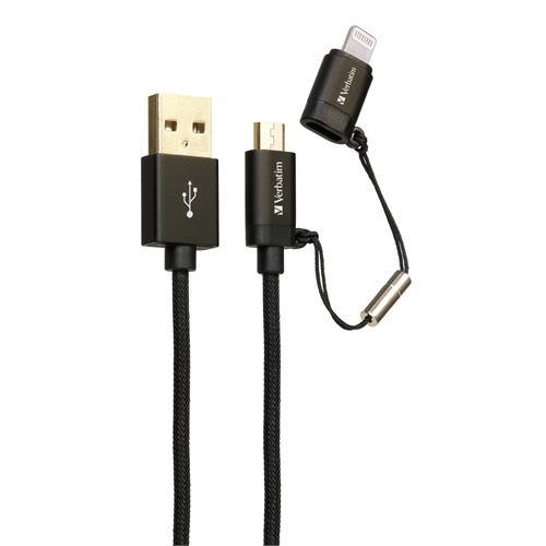 Verbatim 120Cm Sync & Charge 2- In-1 Metallic Cable - Usb To Microusb + Lightning Connector - 65362