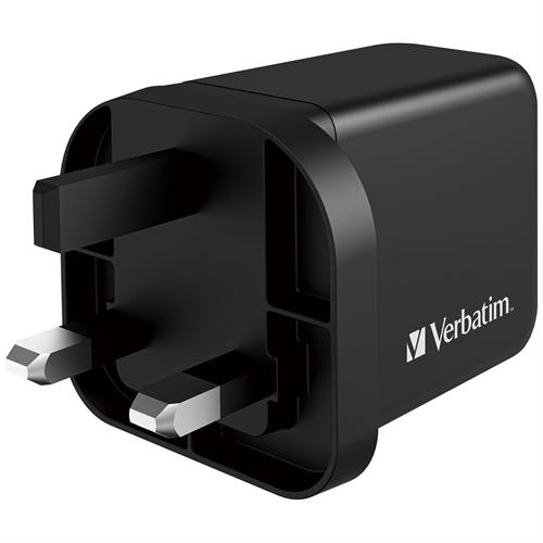 Verbatim 3-Ports 65W Gan Charger With 2Xpd (1Xpps) & Qc3.0/Supercharge - 66716