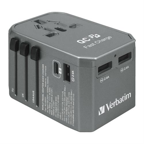 Verbatim 4-Ports 45W Universal Portable Adaptor With 1Xpd 45W & 3Xusb - 66433