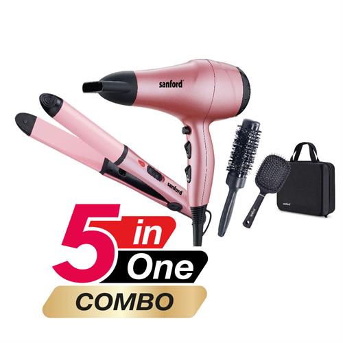 Sanford 5 in 1 Hair Care Combo - SF9679PCC ( Hair Straightener & Curler + Hair Dryer + Paddle Brush + Round Brush + Bag )