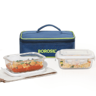 Borosil Blue Glass Lunchbox Rectangular 370ml