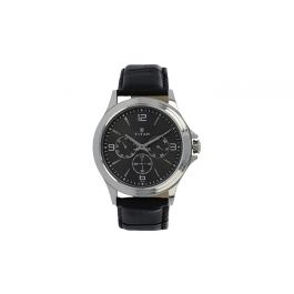 Titan Gents Anthracite Leather Strap Watch (Black Dial)