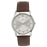 TITAN Silver Dial Brown Leather Strap Watch - 1774SL01